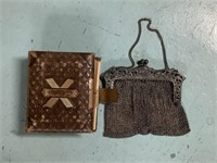 Antique Sterling. Silver mesh purse and Tin Types