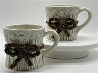 Fitz & Floyd Retro Tan & Brown Bow Mugs