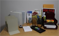 Office supplies Book ends, hi-liters, envelopes,