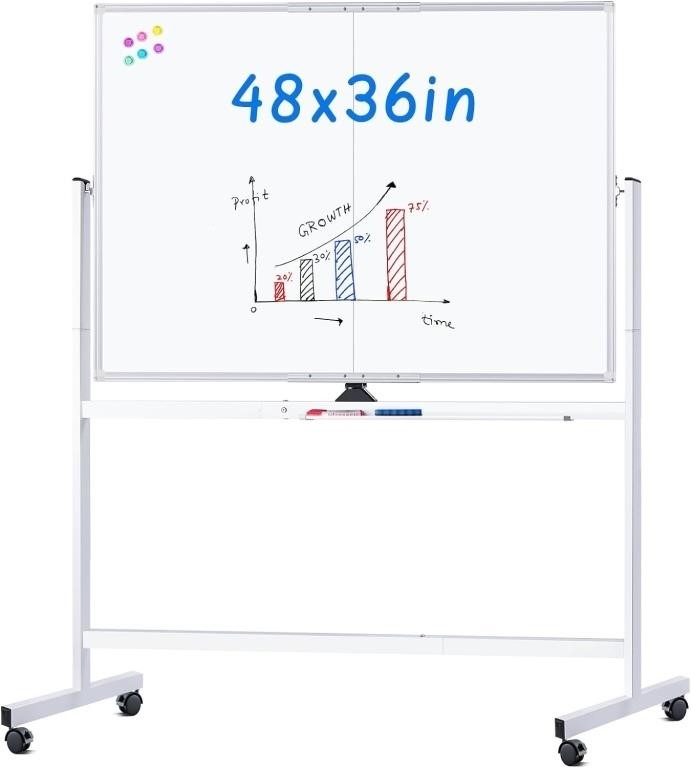 maxtek Rolling Whiteboard, 48x36 Large Magnetic