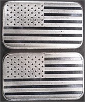 (2) 1 OZ .999 SILVER FLAG BARS