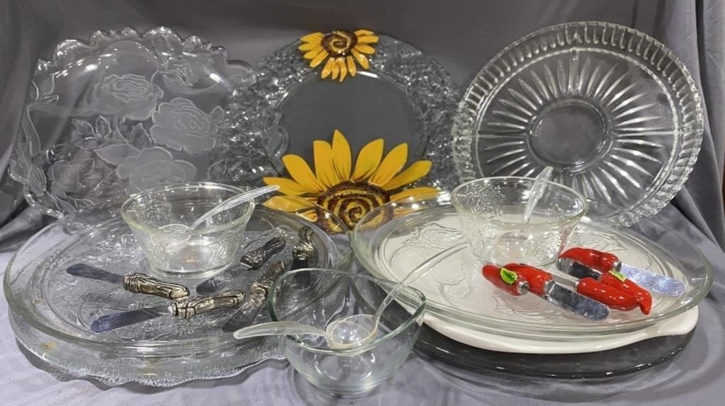 Rose Glass Serving Platter & Condiment dishes