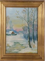 WALTER E. BAUM ORIGINAL SNOWSCAPE PAINTING AFTER