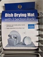 Dish drying mat w/ 3 section rack