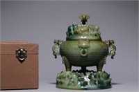 Chinese Jade Tripod Cover Censer