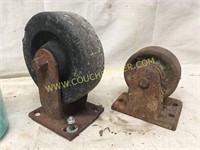 Pair of castors-one is solid iron