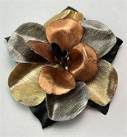 Multi-Metal Enamel Rose Brooch Gold Copper Tone