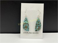 STERLING SILVER MOSAIC TURQUOISE DANGLE EARRINGS
