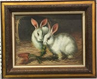 Oil On Canvas Of Rabbits