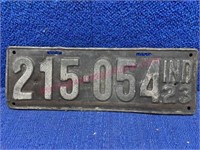 1923 Indiana license plate (original cond)