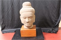 Stone? Buddha Head on Wood Stand
