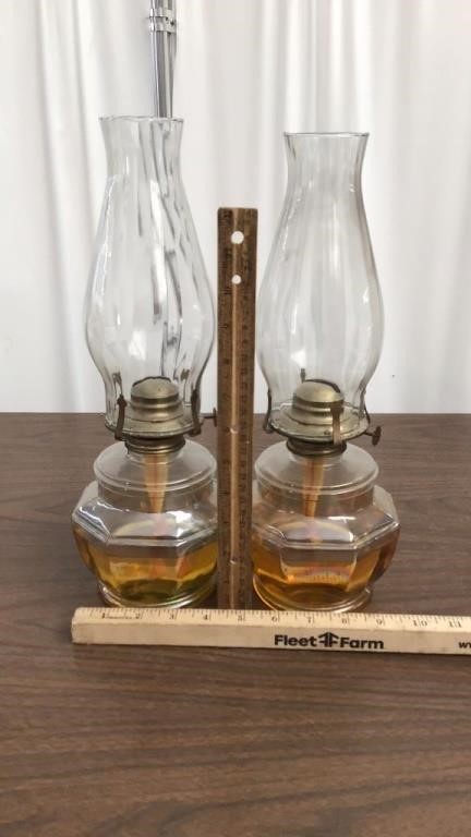 Pair of glass oil lamps