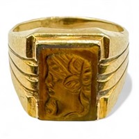 14K Gold & Tigers Eye Roman Soldier Cameo Ring