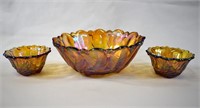 Indiana Glass Gold Carnival WILD ROSE Console Set