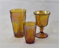 3 glasses Indiana Glass Gold Carnival Harvest