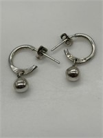 Sterling Huggie Hoop w/ Ball Dangle Earrings