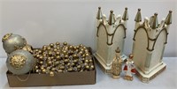 Decorative Castles, Vtg. Figures, Bead Garland