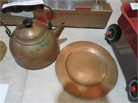 VINTAGE BRASS TEA KETTLE WITH SERVING TRAY