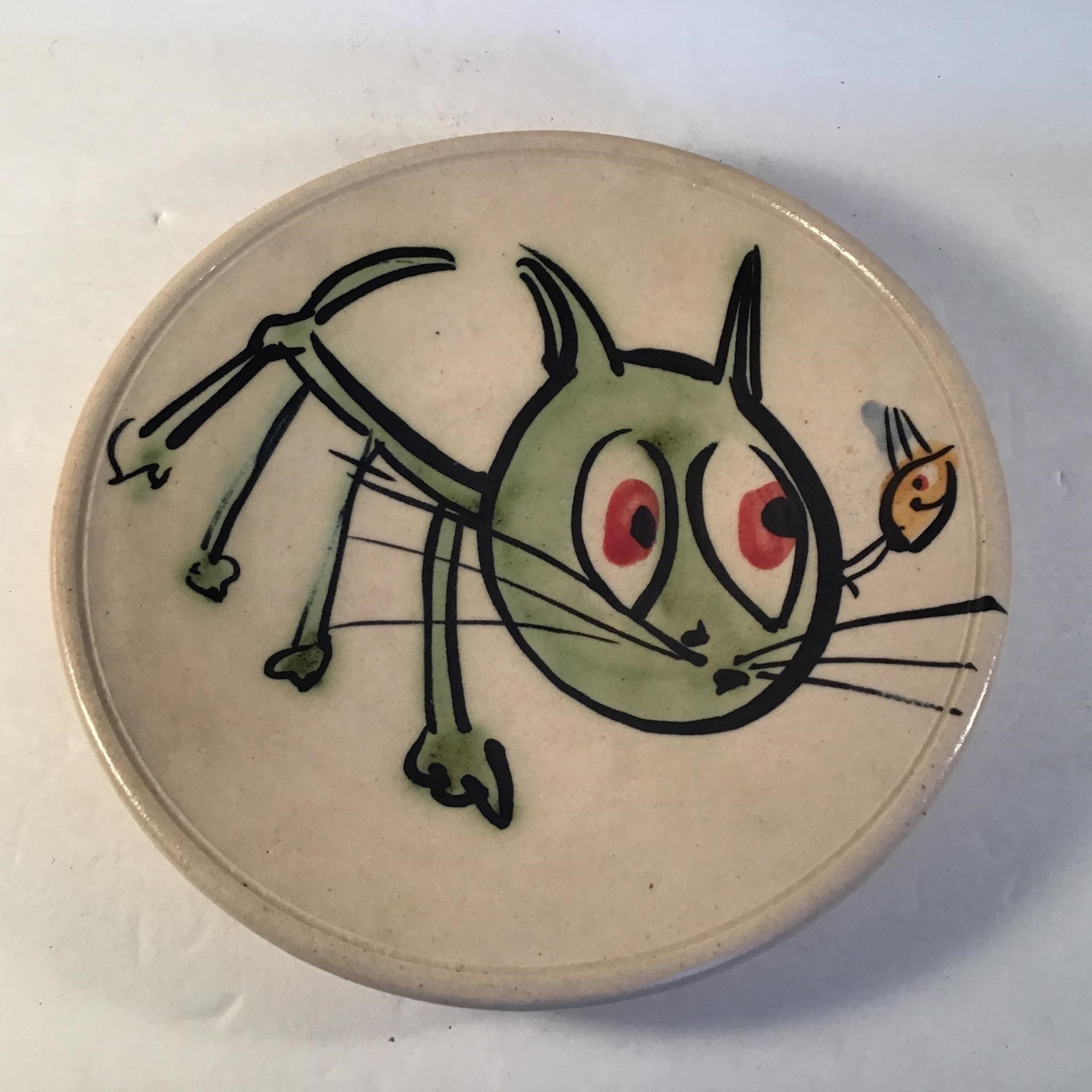 STUDIO POTTERY CAT DISH 1998