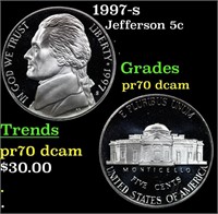 Proof 1997-s Jefferson Nickel 5c Grades GEM++ Proo