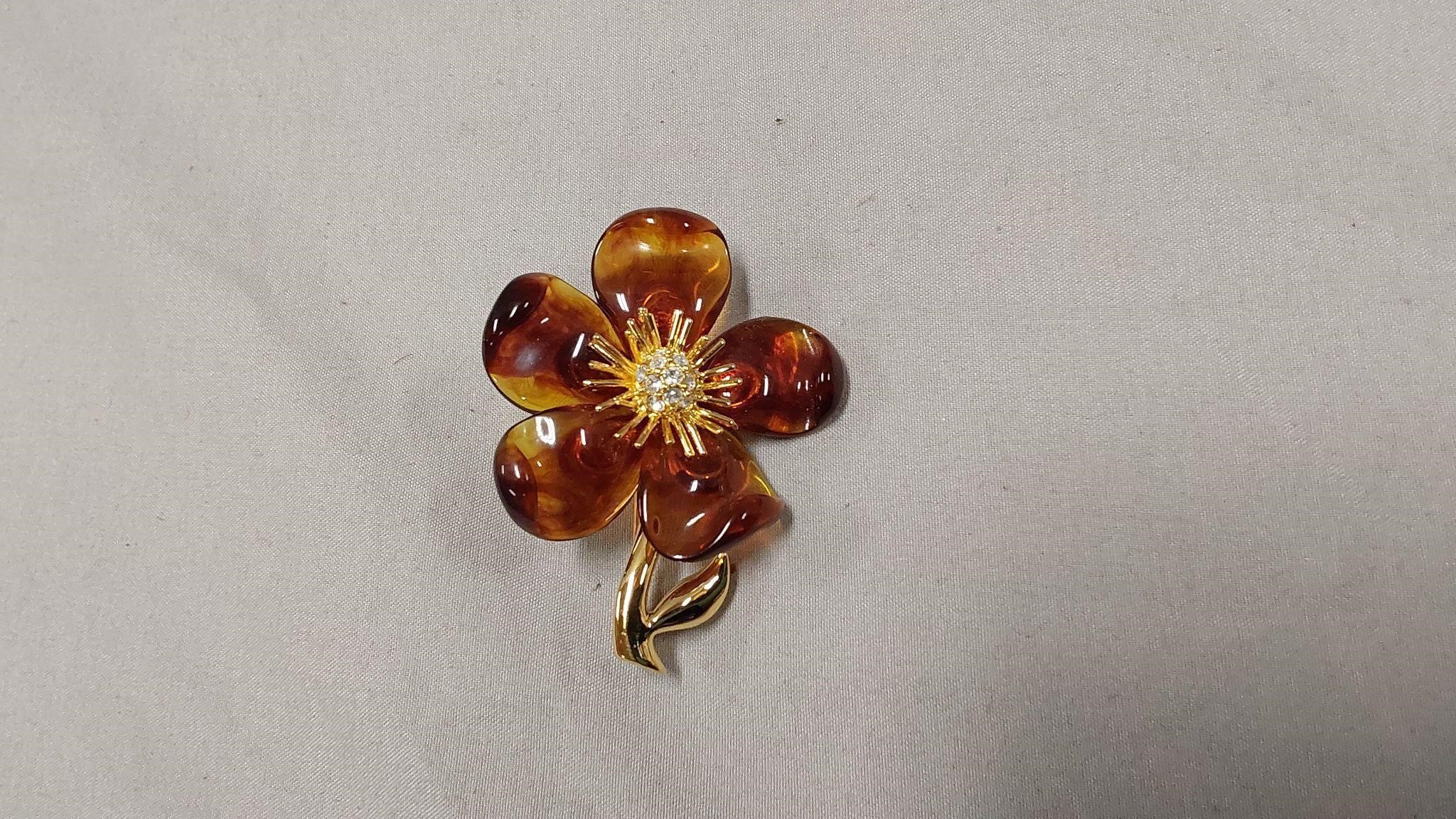 Joan rivers Lucite Amber brooch