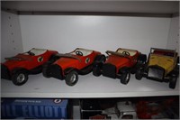 4 Older Toy Model "T" Roadster Cars