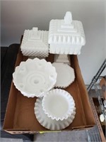 MILK GLASS TRAY- COMPOTE, TRAY, ASH, MISC