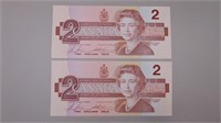 (2) 1986 Canadian $2 / Two-dollar Bills