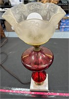 Cranberry antique lamp with Glass shade