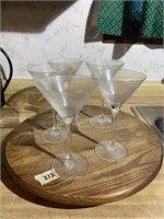 Oak Lazy Susan and 5 Martini Glasses