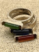 (3) Ecru Sterling Silver Rings w/ Stones Sz 6, 7,