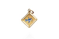 Art Deco blue bird enamel & yellow gold charm