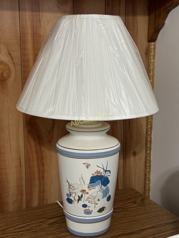 2- Vintage hand painted lamps, white/blue with