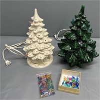2 Lighted Ceramic Christmas Trees
