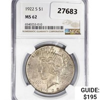 1922-S Silver Peace Dollar NGC MS62