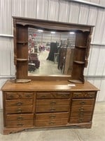 9 Drawer Wooden Dresser & Mirror 62.5"17.5"x72"
