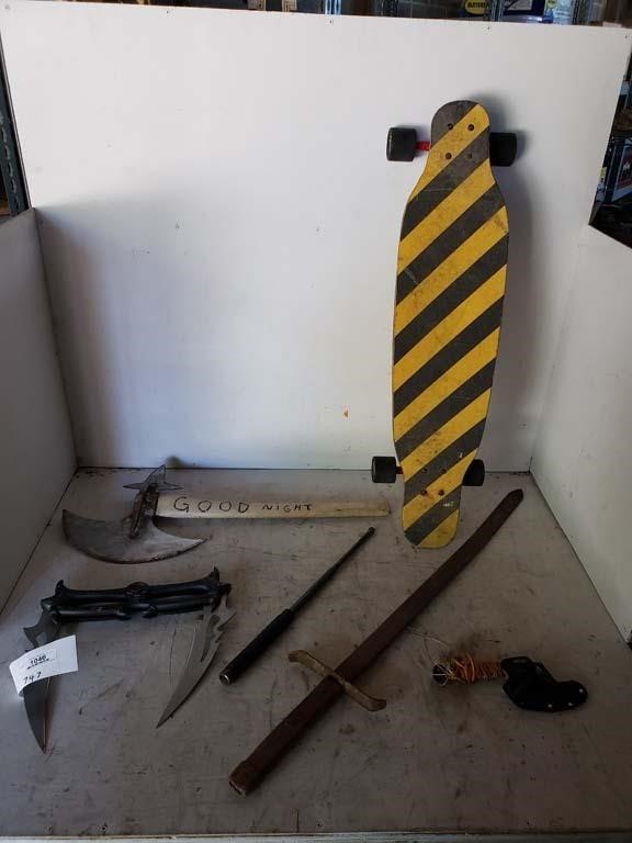Skateboard, Sword, Hatchet, Knife, Miscellaneous