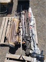 Pallet of Snow Skis, Poles, Golf Clubs