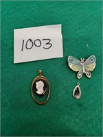 2 Pendants & Butterfly Brooch Costume