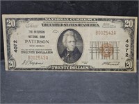 1929 Paterson, NJ  Ntl Bank $20 Bill