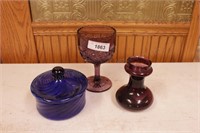 3 Pieces of art glass (Blue & Purple)