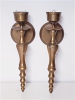 PAIR OF BRASS CANDLE HOLDERS - WALL MOUNT