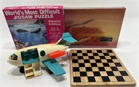 Jigsaw Puzzle, Checkers Board, & Plane Toy
