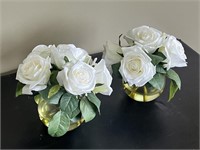 Set of 2 Faux Rose Glass Potted Arrangements