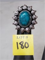 German Silver Turquoise Ring, Size 6