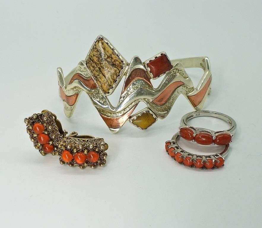 STERLING SET WITH ORANGE GEMSTONES