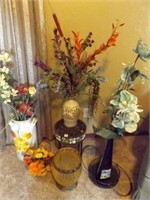 Florals in Vases, Plant Stand, Orange Plastic vase