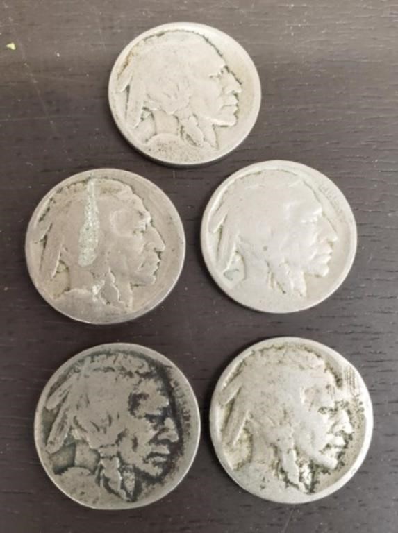 Lot of 5 Well Worn Buffalo Nickels