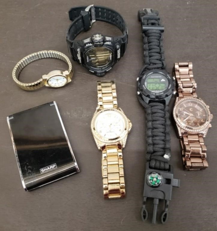 Lot of 5 Watches (3 Need Batteries) & Sharp
