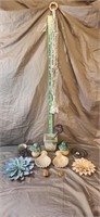 Metal Flowers, Ceramic Mushrooms, Plant Hanger